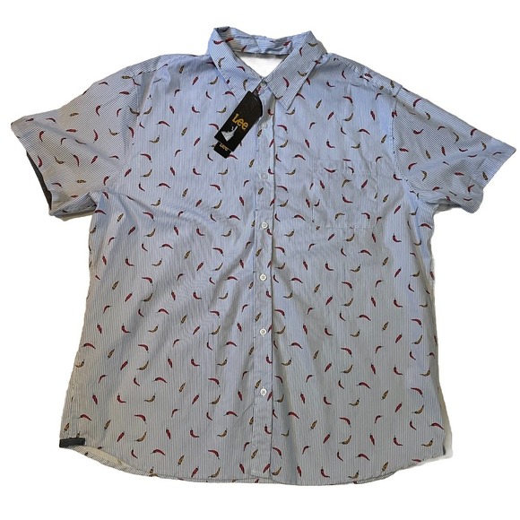 Lee Shirt Men's 2XL Chili Pepper Print Blue Stripes Button Down Shirt New - Picture 1 of 7